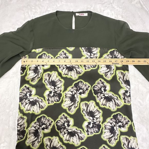 Blugirl Folies Silk Women Blouse SZ 8 Green Floral Sheer Long Sleeves Top Italy - Picture 14 of 16